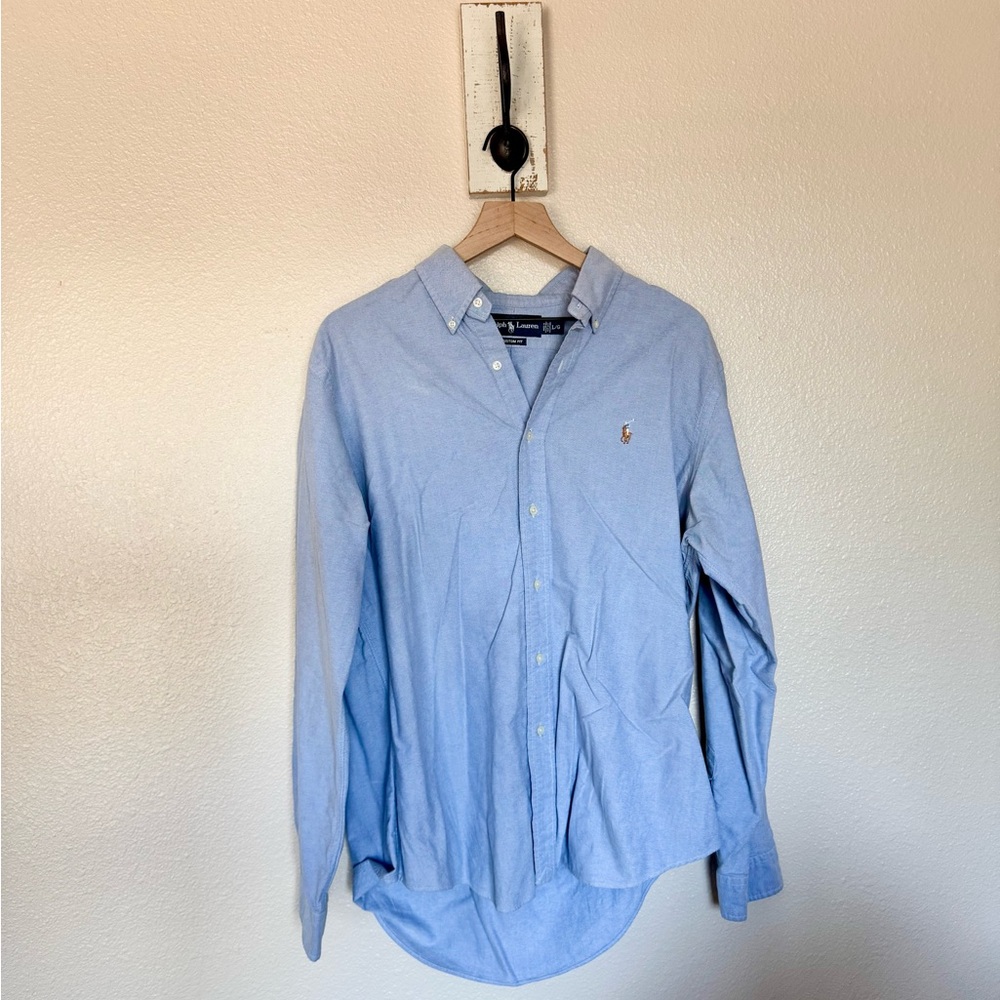 RALPH LAUREN • Blue Casual Button Down Custom Fit Shirt